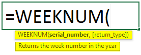 एक्सेल में वीक नंबर सिंटैक्स