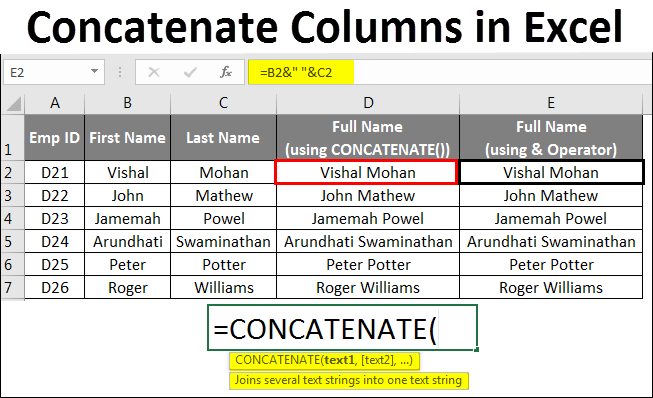 concatenate columns in excel