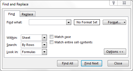 find window in excel