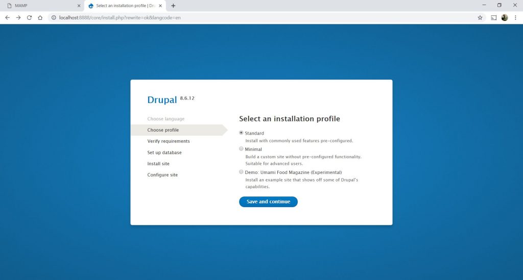 Drupal 8 Installation step 9