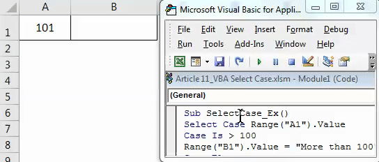 VBA Select Case - Code Result