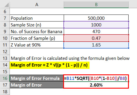 calculating sample error excel
