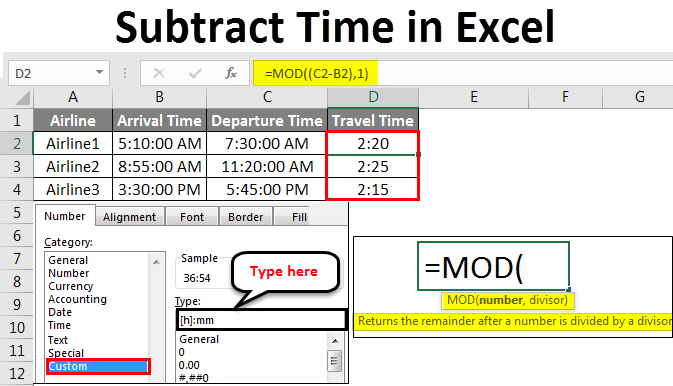 Subtract Time in Excel