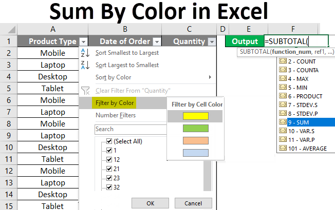 Bạn muốn tổng các giá trị trong Excel dựa trên màu sắc của các ô? Hãy xem ảnh để biết cách thực hiện và làm việc với tính năng Tổng theo màu trong Excel.