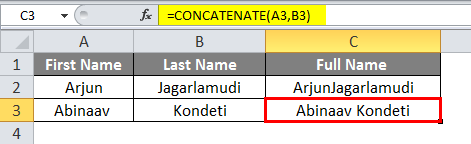 Concatenate in Excel Example 1-4