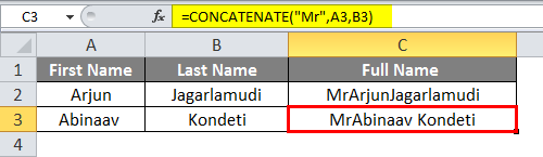 Concatenate in excel Example