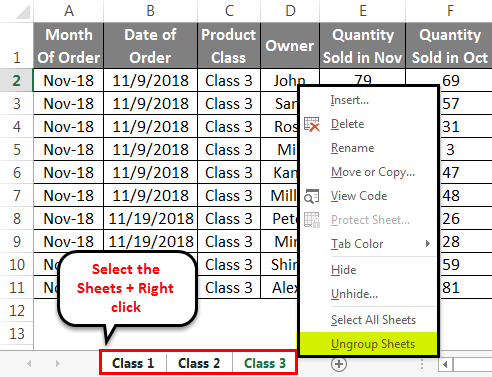 Ungroup Selected Worksheet 5.