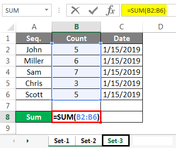 Group Worksheet in Excel Example set 3