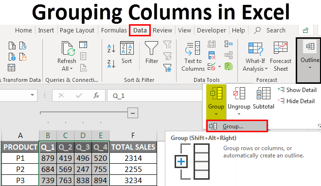 Grouping Columns in Excel