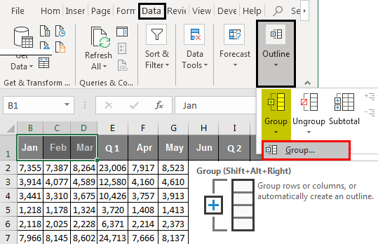 Grouping Of Columns In Excel