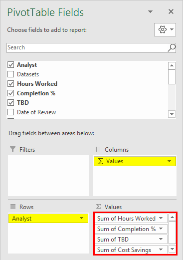 Pivot Table Sort step 6