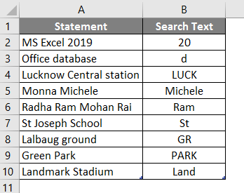 Search in excel example 1-1