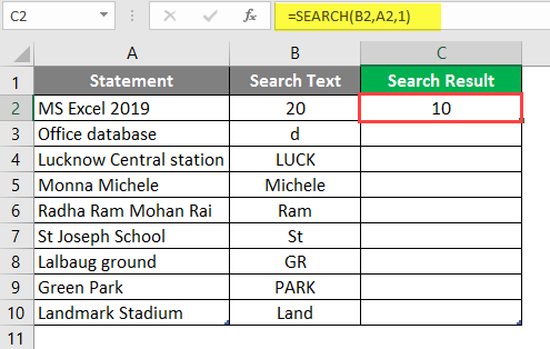 Search in excel example 1-8