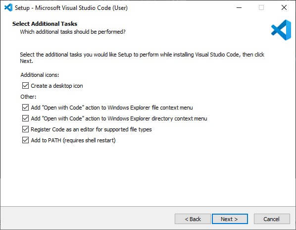 Select Additional Tasks - Visual Studio Code