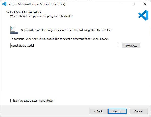 Select start menu folder