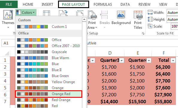 Themes in Excel - Changing Color Step 3