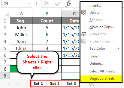 Ungroup Selected Worksheet 2