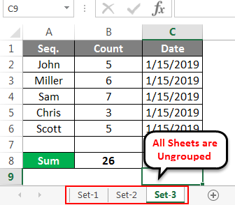 Ungroup Selected Worksheet 3