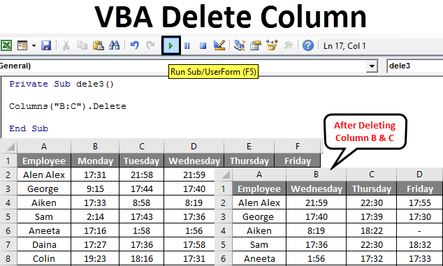 Vba Delete Column How To Delete Column In Excel Using Vba Code 2119