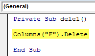 VBA Delete Column Example 2-1