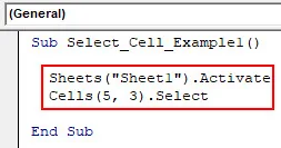 VBA Select Cell Example 1-4