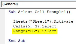 VBA Select Cell Example 1-5
