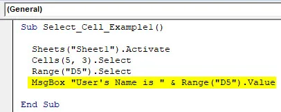 VBA Select Cell Example 1-6