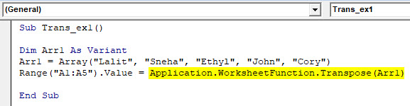 VBA Transpose Example 1-5