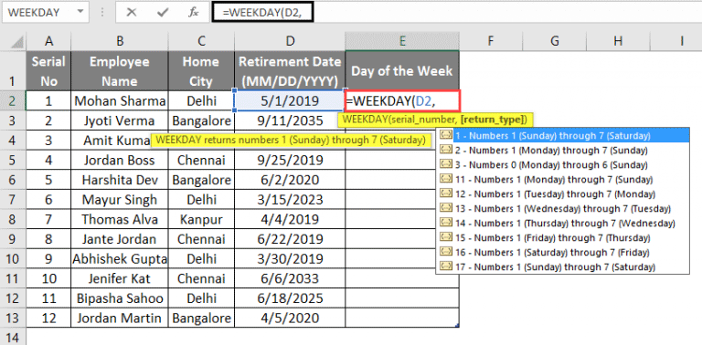 how to add weekday dates in excel