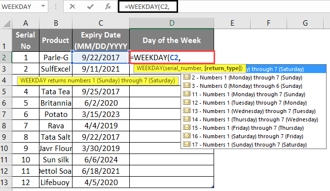 weekday-excel