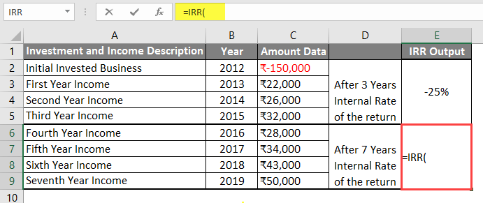 Irr formula in deals excel