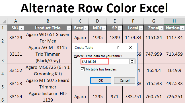 Alternate row color in excel 