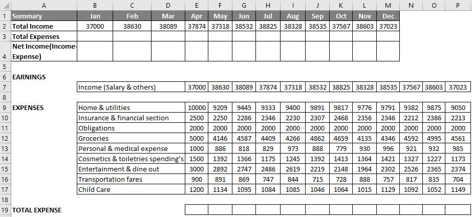 Budget in Excel Example 1-1