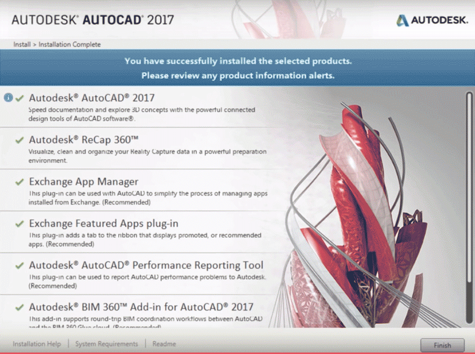 Click on Finish(Install AutoCAD)