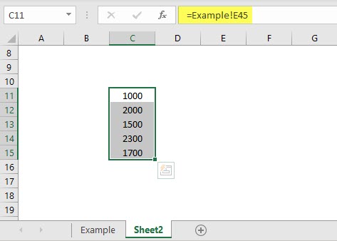 INDIRECT formula with Two Worksheets example 4.1