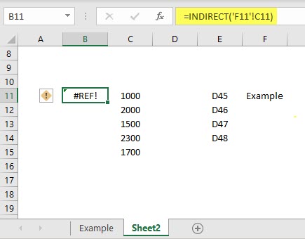 INDIRECT formula with Two Worksheets example 4.2