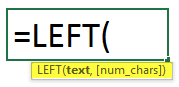 LEFT Formula in Excel syntax