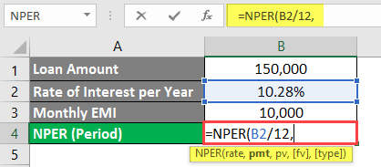 NPER Formula in excel example 1-5