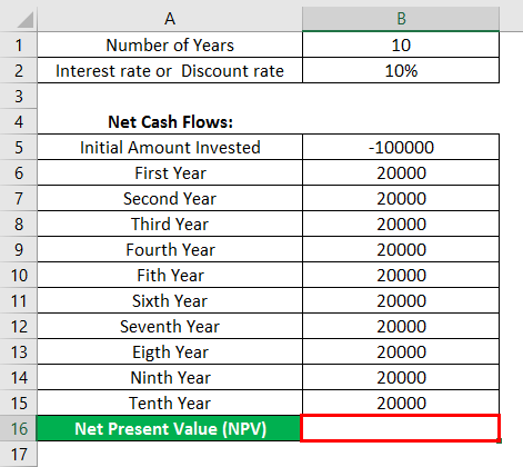 NPV Formula in Excel example 1.1