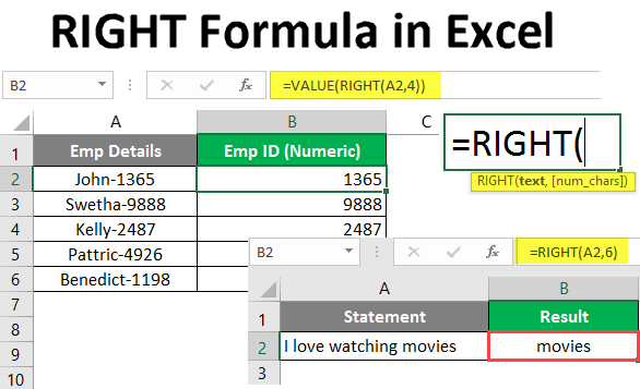 RIGHT formula in excel 