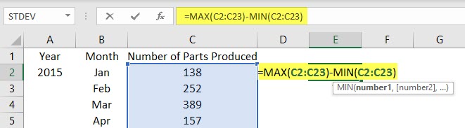 Excel Function for Range- Example 2.2