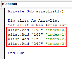 VBA ArrayList Example 1-7