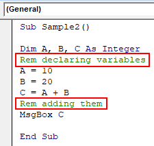 VBA Block Comment Example 3-3