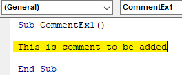 VBA Comment Example 1.1