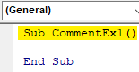 VBA Comment Example 1