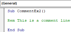 excel vba comment Example 2.3