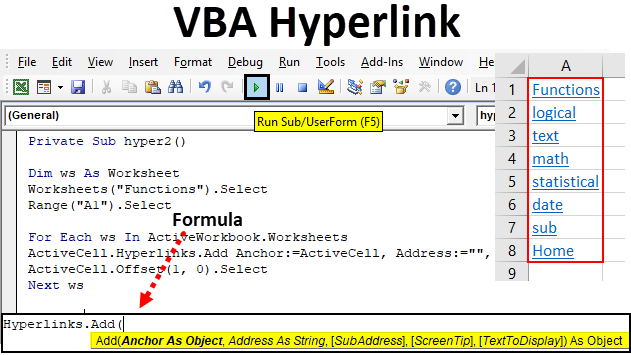 Hyperlinks Add In Excel Vba 1159