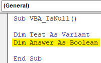 VBA ISNULL Example 1.3