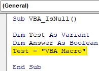 VBA ISNULL Example 1.4