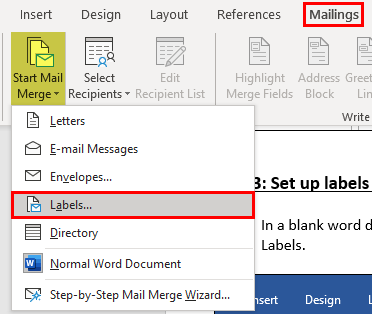 how to print address labels merge from excel to word